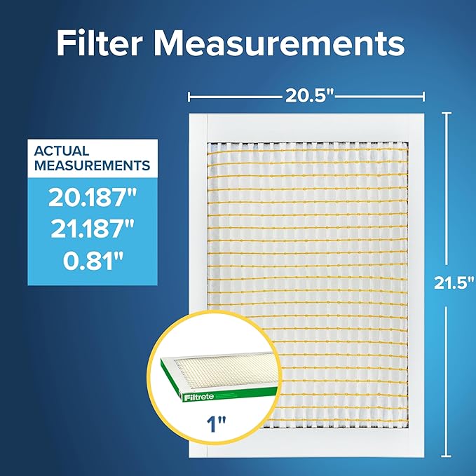 Filtrete 20.5x21.5x1 AC Furnace Air Filter, MERV 8, MPR 700, Tough on Pollen, Easy on Airflow, 3-Month Pleated 1-Inch Electrostatic Air Cleaning Filter, 4-Pack (Actual Size 20.187 x 21.187 x 0.81 in)