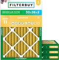 Filterbuy 30x36x2 Air Filter MERV 11 Superior Pet & Allergy Defense (4-Pack), Electrostatic Pleated HVAC AC Furnace Filters Replacement, Made in USA (Actual Size: 29.81 x 35.81 x 1.75)