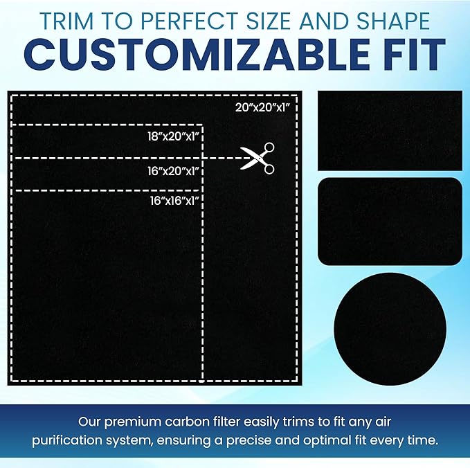 Cut To Fit Air Filter - Carbon Pad Pre Filter for Air Purifiers, AC, Furnace, Trash Cans and Dust, 1/6" thick, 16" x 48" Sheets (2-pack)