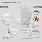 Vent Systems 6" Inch (Opening Dimensions) - Pack of 2 - White Soffit Vent Cover - Plastic Round Air Vent Grille - Built-in Mesh Screen - HVAC Register Louver for Bathroom, Home, Kitchen