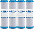 iFilters 0.5-Micron Carbon Block Water Filter – Coconut Shell CTO Drinking Water Filter Cartridge – 10-inch Replacement for Filtration Systems – Reduces Odors, Chlorine Taste – 2.5" x 10" (4 Pack)