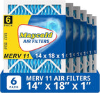 Maycold 14x18x1 MERV 11 Furnace Air Filter (6-Pack), High-Performance HVAC AC Filters for Home Use, Actual Size: 13.70" x 17.70" x 0.75", Individually Wrapped in Plastic