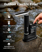 Frizzlife Electric Water Filter Camping, 0.01μm Ultrafiltration 7-Stage Portable Water Filter, Rechargeable Water Purifier for Camping, Survival, Backpacking,Hiking & Emergency,3pcs Pre-Filters,EF1200
