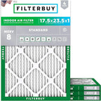 Filterbuy 17.5x23.5x1 Air Filter MERV 8 Essential Dust & Allergy Defense (4-Pack), Electrostatic Pleated HVAC AC Furnace Filters Replacement, Made in USA (Actual Size: 17.38 x 23.38 x 0.75)