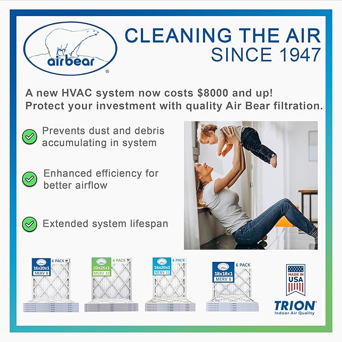 12x36x1 Air Filter MERV 8 (4-Pack) TRION Air Bear Pleated HVAC Air Filter Replacement (Actual Size: 11.50 x 35.50 x 0.75 Inches)