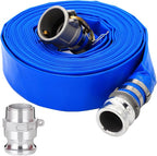 DAVCO 2" ID × 50 ft PVC Lay Flat Discharge Hose, Heavy Duty Reinforced Blue Pool Backwash Hoses For Swimming Drain Pools, with Aluminum Camlock C and E Fittings, Cam Lock Fitting Type F included