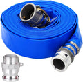 DAVCO 2" ID × 25 ft PVC Lay Flat Discharge Hose, Heavy Duty Reinforced Blue Pool Backwash Hoses For Swimming Drain Pools, with Aluminum Camlock C and E Fittings, Cam Lock Fitting Type F included
