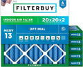 Filterbuy 20x20x2 Air Filter MERV 13 Optimal Smoke & Allergy Defense (6-Pack), Electrostatic Pleated HVAC AC Furnace Filters Replacement, Made in USA (Actual Size: 19.50 x 19.50 x 1.75)