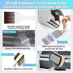 3 Pcs HVAC Coil Cleaning Brush & Fin Straightener Kit, Metal AC Fin Comb,Double-Sided Coil Brush,Coil Cleaning Tool - for MIni Splits,Refrigerator Coils,Condenser, Evaporator Coil Cleaning