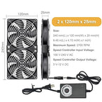 Big Airflow Computer Fan 2 * 120 mm x 25 mm 162CFM Small Brushless Axial Cooling Fan, AC 100V - 240V Speed Control Fan, for Cabinet Case Chassis Server Workstation Amplifier Greenhouse Cooling (2)