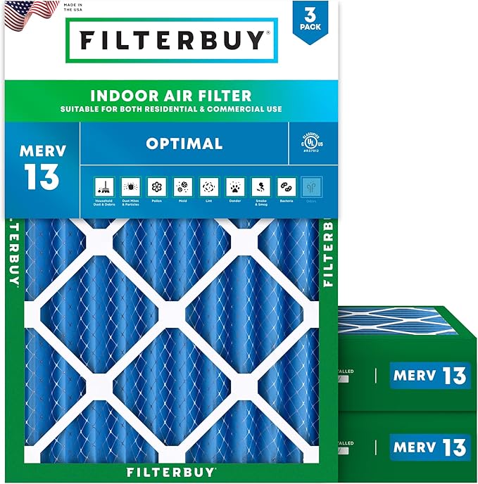 Filterbuy 18x24x4 Air Filter MERV 13 Optimal Smoke & Allergy Defense (3-Pack), Electrostatic Pleated HVAC AC Furnace Filters Replacement, Made in USA (Actual Size: 17.50 x 23.38 x 3.63)