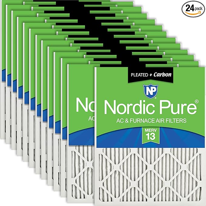 Nordic Pure 18x18x1 (Actual Size: 17 3/4 x 17 3/4 x 3/4) Pleated Air Filters MERV 13 Plus Carbon 24 Pack