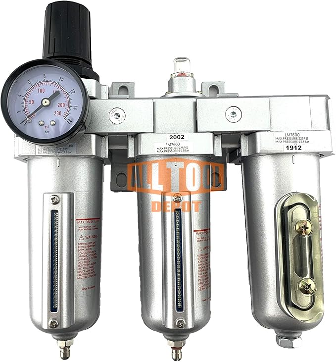 3/4" NPT HEAVY DUTY Industrial Grade Filter Regulator Coalescing Desiccant Dryer System For Compressed Air Lines, Metal Bowls, Great For Paint Spray And Plasma Cutter(MANUAL DRAIN)