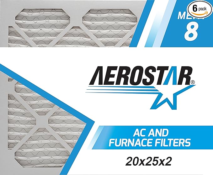 Aerostar 20x25x2 MERV 8, Pleated Air Filter, 20x25x2, Box of 6, Made in the USA