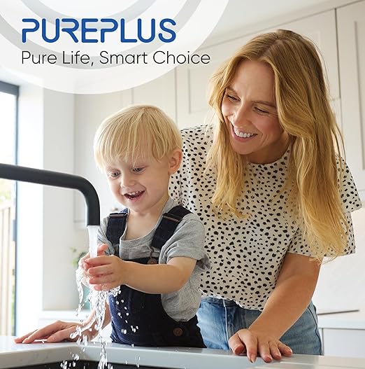 PUREPLUS 2-Stage Whole House Water Filtration System, 10" Universal Clear Housing, Reduces Sediment, Iron/Manganese, Chlorine, Taste & Odor, Ideal for Well Water, Pressure Gauges, 1" Inlet/Outlet