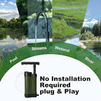 Portable Water Filter Pump, 0.01 Micron Manual Survival Water Purifier for Camping Hiking Backpacking Emergency, Fast Flow Removes Harmful Substances & Sediment (k8188 Green)