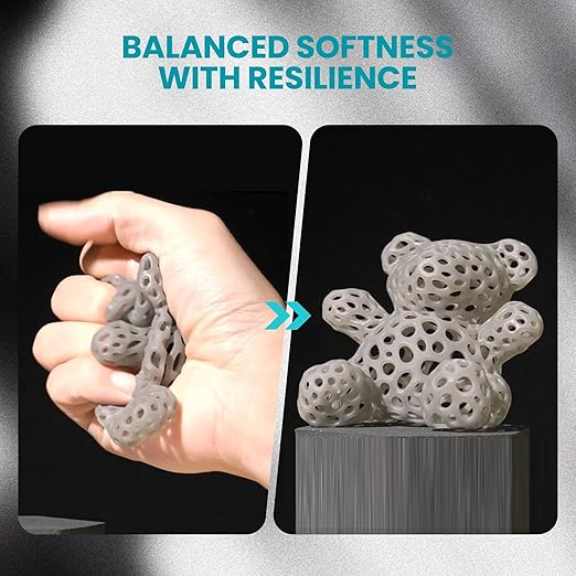 SUNLU Flexible 3D Printer Resin, 66A 3D Printing Resin for Printing Soft and Flexible Items, Bendable and Not Brittle, Fast Curing 405nm UV Photopolymer Resin. 1000G Gray