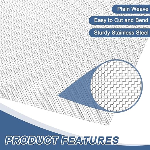 uxcell 20 Mesh 48" x 16" Woven Wire Mesh, 304 Stainless Steel Air Vent Filter Screen, Window Screen Mesh for DIY Projects Vents Cover Filtration Animals Fence