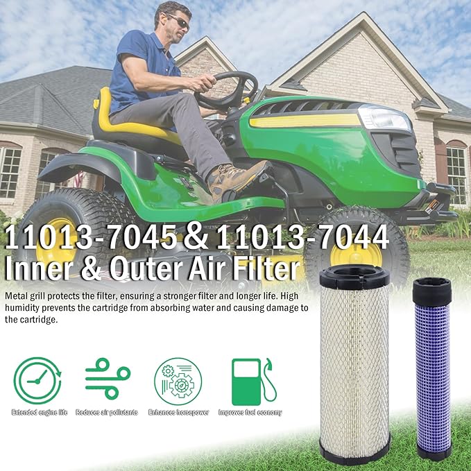 Kefly Inner & Outer Air Filter 11013-7044 11013-7045 Replaces Kawasaki 11013-7019, 11013-7020, Kohler 25 083 01, 25 083 04, Kubota TA040-93220, TA040-93230, John Deere M131802 M131803 (1 pcs)