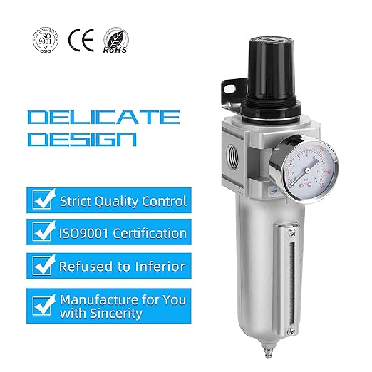 NANPU Industrial Grade Heavy Duty Particulate Filter & Air Regulator, Metal Bowl, Suitable for Paint Spray (1/2" NPT, Manual Drain)