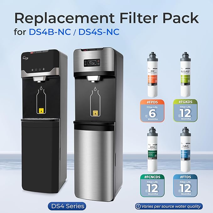 iSpring Bottleless Water Dispenser with Built-in 4-Stage Filtration, Chloramine Removal, Water Cooler Dispenser - Hot, Cold, Room Temp, Self Cleaning, Stainless Steel, Silver, Model: DS4S-NC