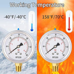 0-60 Psi Glycerin Liquid Filled Low Pressure Gauge, 2.5" Dial Size, 1/4" NPT Lower Mount, 304 Stainless Steel Case, for Water Oil Air Pressure Test, Refrigeration Systems(Such as Evaporators)