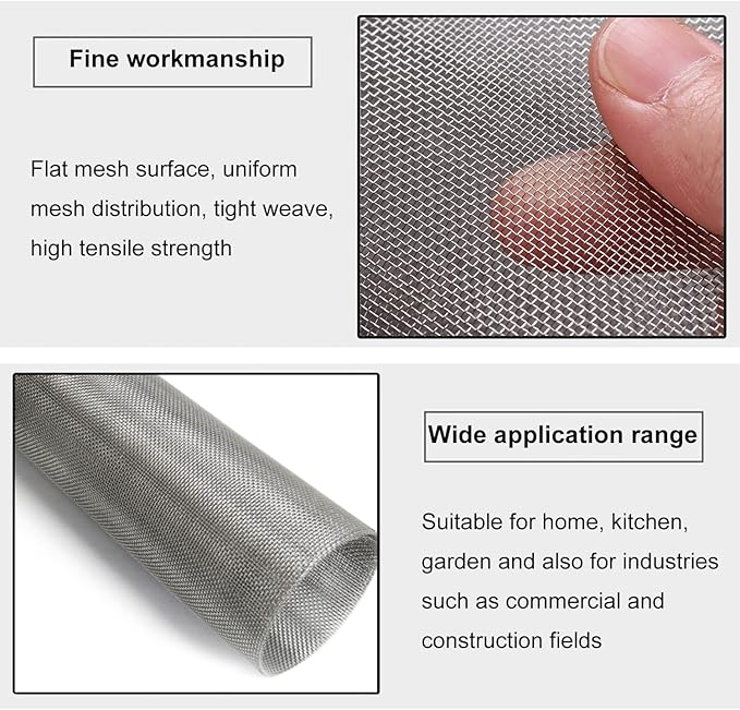 Stainless Steel Woven Wire Mesh Stainless Steel Wire Metal Mesh Sheets, 8 Mesh Steel Woven Mesh Rodent Proof Garden Insect Screen Heat-Resistant Metal Filter Screen Sheet (Silver 1