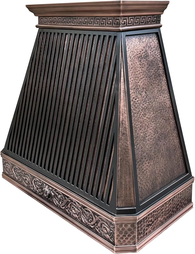 CT Copper Tailor Copper Vent Hood Island Mount,60'' W,39''H,1260 CFM Exhaust Fan,Stainless Steel Vent,LED Light,Dishwasher-Safe Baffle Filters,Light Hammered-Medium Patina,VH14TA2L
