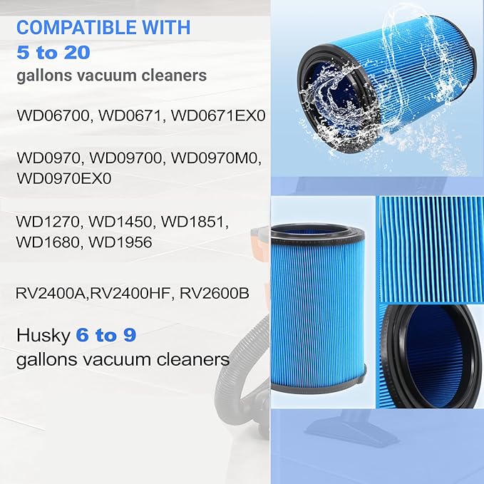 Replacement VF5000 Filter for Ridgid Shop Vac Filter 5-20 Gallon, 3-Layer Wet/Dry Rigid Shop Vac Filters Compatible with WD06700 WD0671 WD0970EX0 WD0970M0 WD1270 WD1450-1 Pack