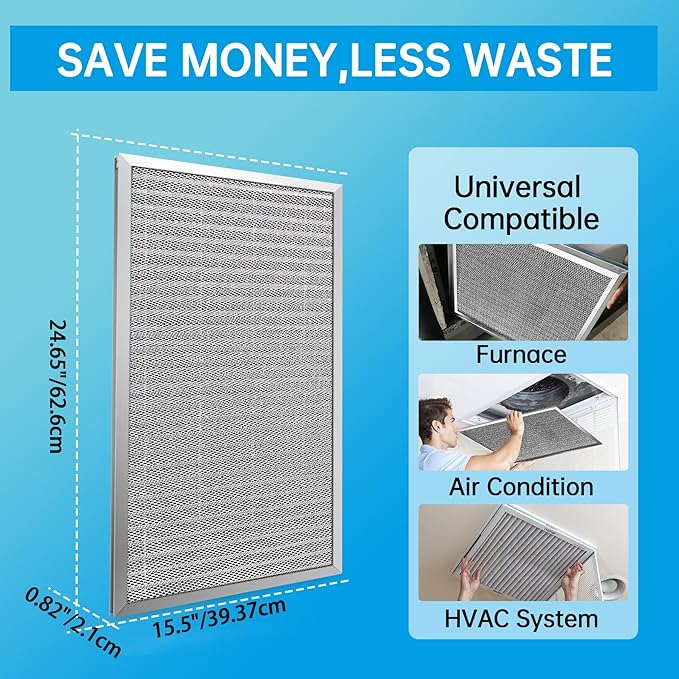 UBeesize 16x25x1 Reusable Electrostatic Air Filter HVAC AC Furnace Filter,MERV 8,Washable, Lasts a Lifetime,Permanent Air Filter,Breathe Fresher,Home And Office(Actual Size:15.5x24.65x0.82 Inch)