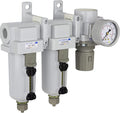 PneumaticPlus SAU430-N04G-MEP 3 Stage Compressed Air Filter Dryer System - Particulate Air Filter, Coalescing Air Filter, Compressed Air Pressure Regulator Combo, 1/2" NPT - Metal Bowl, Manual Drain