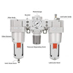 NANPU 1" NPT Air Filter, Regulator & Lubricator (FRL) Combo - Water/Oil Trap Separator - Pressure Gauge(0-150 psi), 5 Micron Brass Element, Semi-Auto Drain, Poly Bowl, Metal Bracket