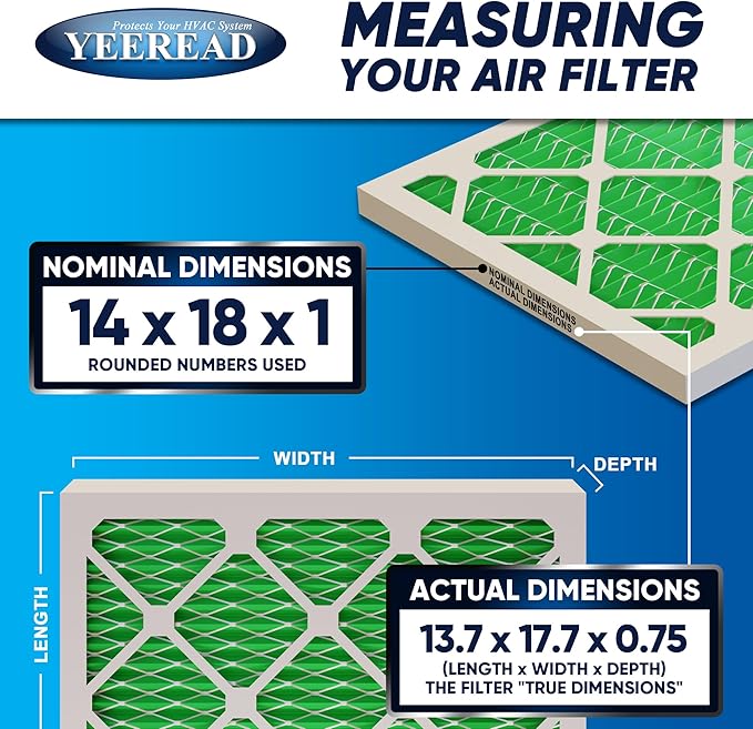 14x18x1 MERV 13 Air Filters, 6-Pack, Actual Size: 13.7" x 17.7" x 0.75", Pleated Design with Enhanced Filter Media for Superior Filtration,Perfect for HVAC, AC & Furnace Systems