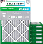 Filterbuy 20x25x2 Air Filter MERV 8 Essential Dust & Allergy Defense (6-Pack), Electrostatic Pleated HVAC AC Furnace Filters Replacement, Made in USA (Actual Size: 19.50 x 24.50 x 1.75)