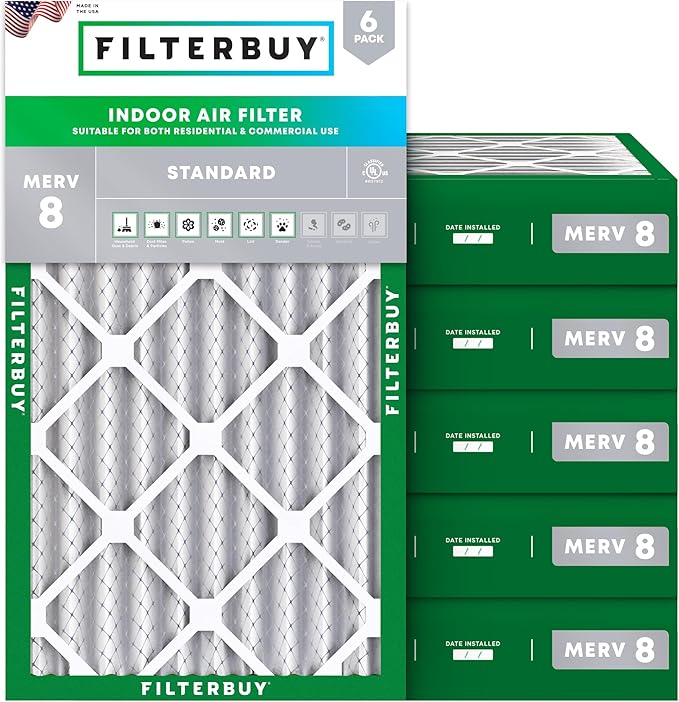 Filterbuy 24x36x4 Air Filter MERV 8 Essential Dust & Allergy Defense (6-Pack), Electrostatic Pleated HVAC AC Furnace Filters Replacement, Made in USA (Actual Size: 23.50 x 35.50 x 3.63)