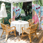 Summer Flamingbirds Outdoor Curtains for Patio Palm Leaves Plumeria Wood Waterproof Outside Curtains with Grommet Top Weatherproof Curtain for Cabana Pergola Gazebo, 1 Panel, 54" W x 95" L