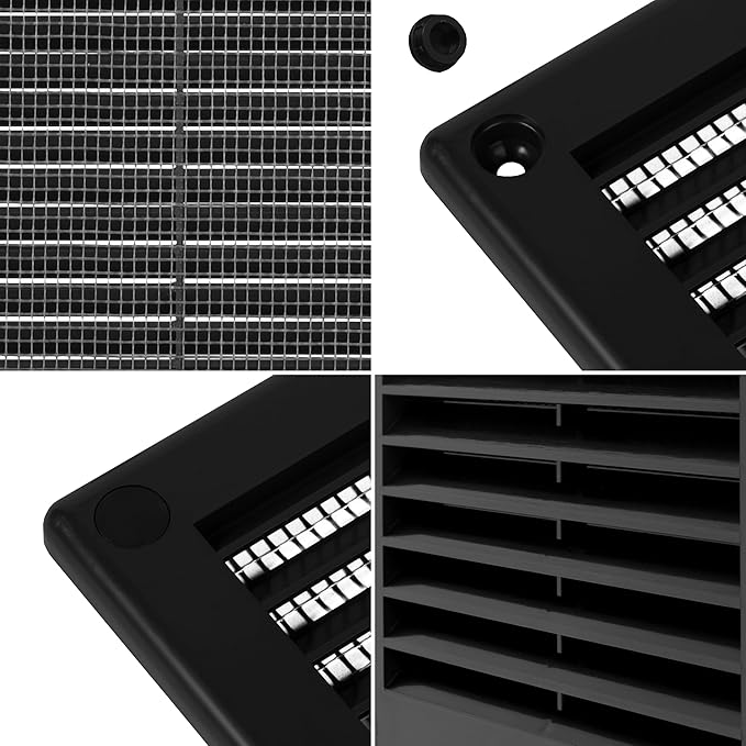 Repa Market 10 x 10 Inch (Outer) Black Square Air Vent Cover - Pack of 2 Plastic Fresh Air Intake Vent - AC Cover with Nylon Mesh Screen, Wall, Ceiling HVAC Return Air Register, Modern Soffit Vents