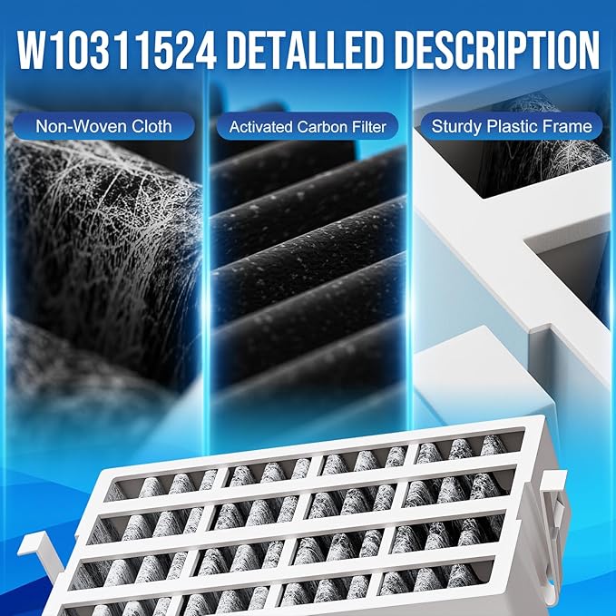 W10311524 AIR1 Refrigerator Air Filter Cartridge Replacement for Whirlpool Kenmore Refrigerator Compatible with Fresh Flow Refrigerator Air Filter, White, 6 Pack by Funmit