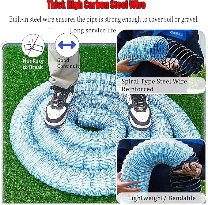 Commercial French Drain Pipe for Water Drainage, Construction Site/Sports Field Perforated Pipes & Weeping Tile, Dia 2in 3.9in 5.9in Wide Underground Drainage Systems(Dia 5cm/2in,Long 19m/62.3ft)