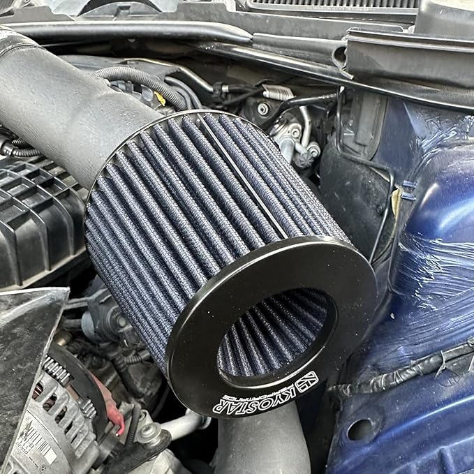 KYOSTAR Universal 3" (76mm) High-Flow Air Filter, Reusable Cone Cold Air Intake, High Performance, Washable, Clamp-On Car High Flow Dry Air Kit, Flange Diameter: 3 Inch, Filter Height: 6.1 Inch, Black