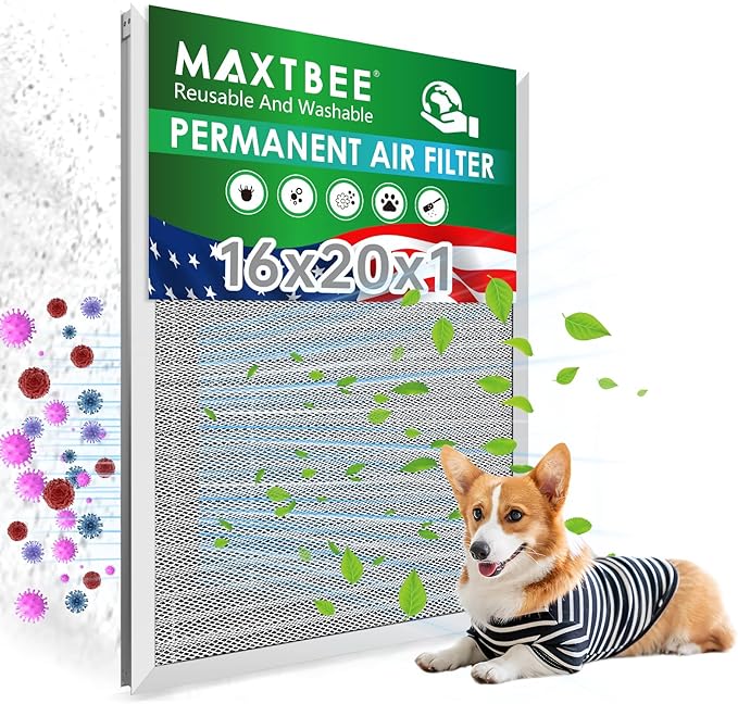 16x20x1 Air Filter Electrostatic Filter Reusable Washable HVAC AC Furnace Filter,MERV 8,Lasts a Lifetime, Healthier Home or Office(Actual Size:15.5x19.75x0.8 Inch)
