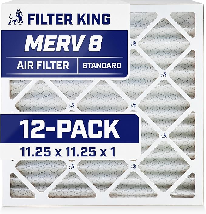 Filter King 11.25x11.25x1 Air Filter | 12-PACK | MERV 8 HVAC Pleated A/C Furnace Filters | MADE IN USA | Actual Size:: 11.25 x 11.25 x .75"