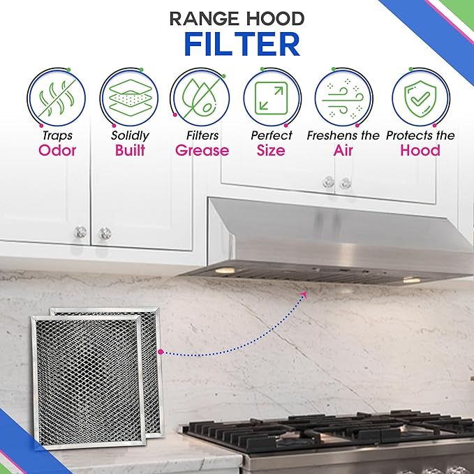 Stove Hood Vent Filter 10.5" x 8.8" 41F 97007696 Fits Nutone & Broan Range Hood Filter Replacement for Ductless Exhaust Fan - Mesh Screen Filters Grease & Carbon Freshens Kitchen Oven Air (3-Pack)