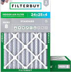 Filterbuy 24x25x4 Air Filter MERV 8 Essential Dust & Allergy Defense (2-Pack), Electrostatic Pleated HVAC AC Furnace Filters Replacement, Made in USA (Actual Size: 23.75 x 24.75 x 3.63)