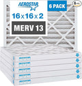 Aerostar 16x16x2 MERV 13, Pleated Air Filter, 16x16x2, Box of 6, Made in the USA