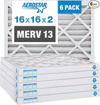 Aerostar 16x16x2 MERV 13, Pleated Air Filter, 16x16x2, Box of 6, Made in the USA