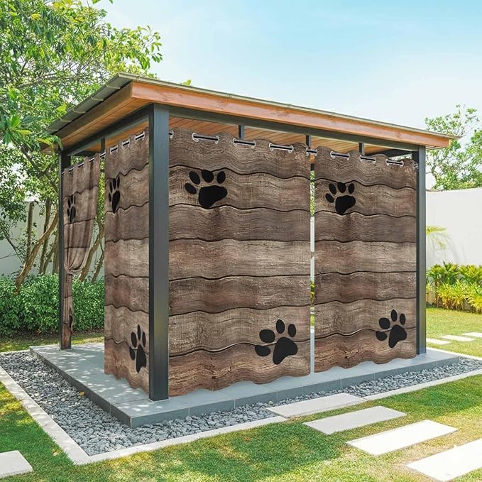 Wood Grain Outdoor Curtains for Patio Claws Animals Wooden Brown Vintage Waterproof Outside Curtains with Grommet Top Weatherproof Curtain for Cabana Pergola Gazebo, 2 Pack, 54" W x 84" L