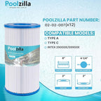 Poolzilla [12 Pack Pool Filter Cartridge for Type A or C, Compatible with Intex 29000E/59900E, Easy Set Pool Filters, Summer Escapes or Summer Waves Above Ground Pools [L x OD: 8" x 4.25'']