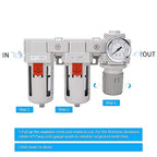NANPU DFR-04 1/2" NPT Air Drying System - Double Air Filters, Air Pressure Regulator Combo - Semi-Auto Drain, Poly Bowl
