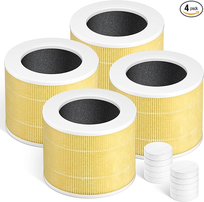 Core Mini Replacement Filter Compatible with LEVOIT Core mini-P Air Purifier, 3-in-1 Pre, H13 True HEPA, Activated Carbon Filtration System,Core Mini-RF,4 Filter & 10 Fragrance Sponge，Yellow
